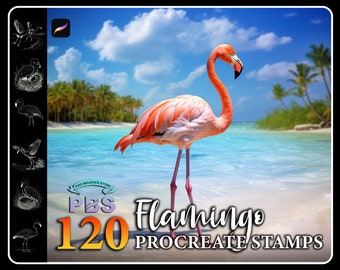 120 Procreate Flamingo Stamps, Flamingo brush for procreate, Tropical procreate stamp, Summer Procreate Stamp