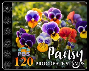 120 Procreate Pansy Stamps, Pansy Flower brush for procreate, Flower procreate stamps, Pansy stamp for procreate.