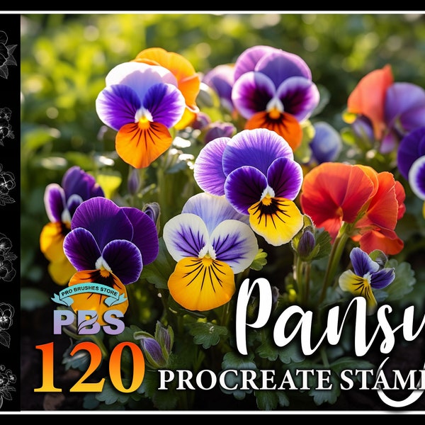 120 Procreate Pansy Stamps, Pansy Flower brush for procreate, Flower procreate stamps, Pansy stamp for procreate.