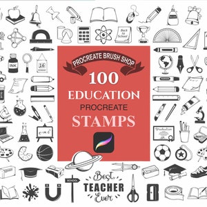 100 Procreate Education Stamps, Education School Brushes, Teacher Stamps, Procreate School, Science Stamps
