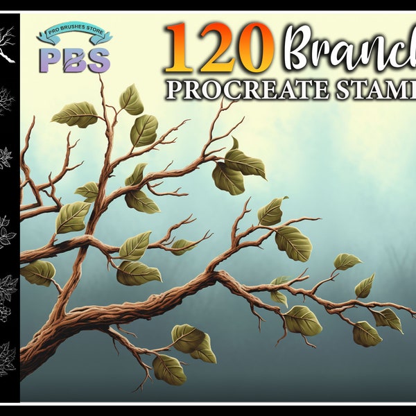 120 Procreate Branch Stamps, Branch brush for procreate, Twig procreate stamp. Plant procreate stamp,