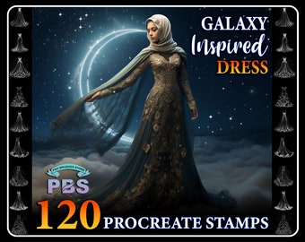 120 timbri Procreate Galaxy Dress: set di pennelli per la moda (download digitale)