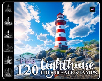 120 timbres Lighthouse Procreate : architecture côtière (téléchargement numérique)