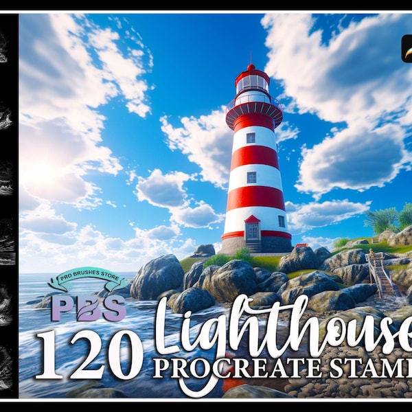 120 Procreate Lighthouse Stamps, Lighthouse stamps for procreate, Building procreate brush, Architecture Procreate Stamp