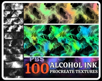 100 Procreate Textures-borstels alcoholinkt (digitale download)