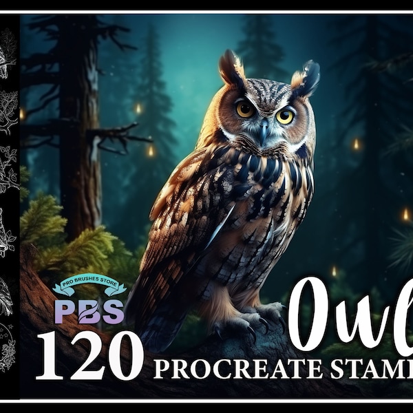 120 Procreate Owl Stamps, Uilborstel voor voortplanting, Uil voortplantingsstempel, Procreate Stamp Owl