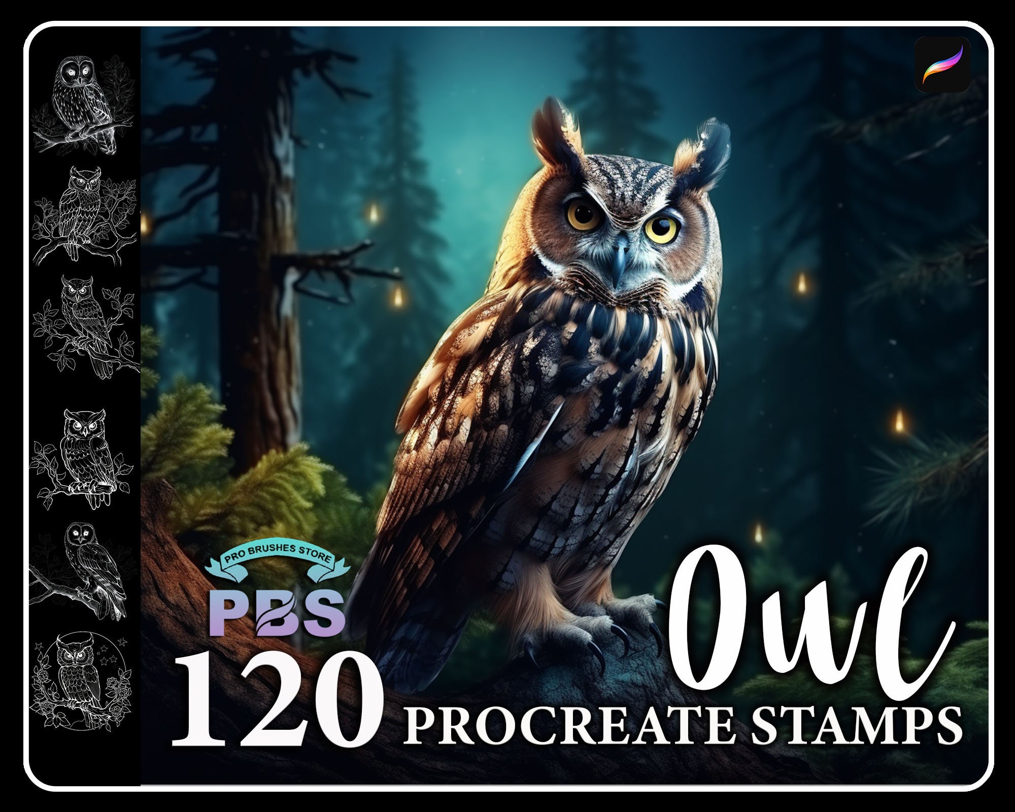 120 Procreate Owl Stamps, Owl brush for procreate, Owl procreate stamp, Procreate Stamp Owl