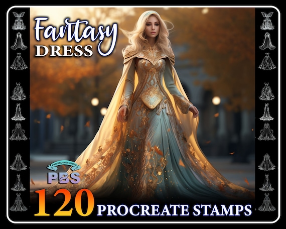 120 Fantasy Dress Procreate Stamps: Wedding & Fashion (Digital Download)