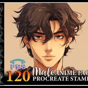 120 Procreate Anime Male Face Stamps, Anime Boy Face brush for procreate, Anime Men Face Stamp for procreate