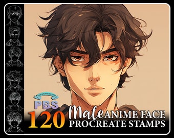 120 Procreate Anime Male Face Stamps, Anime Boy Face brush for procreate, Anime Men Face Stamp for procreate