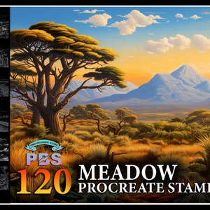 120 Procreate Meadow Stamps, Savanna stamps for procreate, Grassland procreate stamp, Grassy Land Procreate stamp, Woodland Stamps Procreate