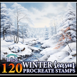 120 Procreate Winter Stamps, Winter Season stamps for procreate, Winter Scene Procreate stamp, Nature brushes procreate