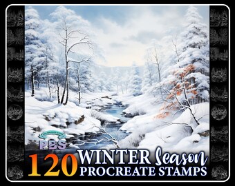 120 Winter Scene Procreate Stamps: Nature Brushes (Digital Download)