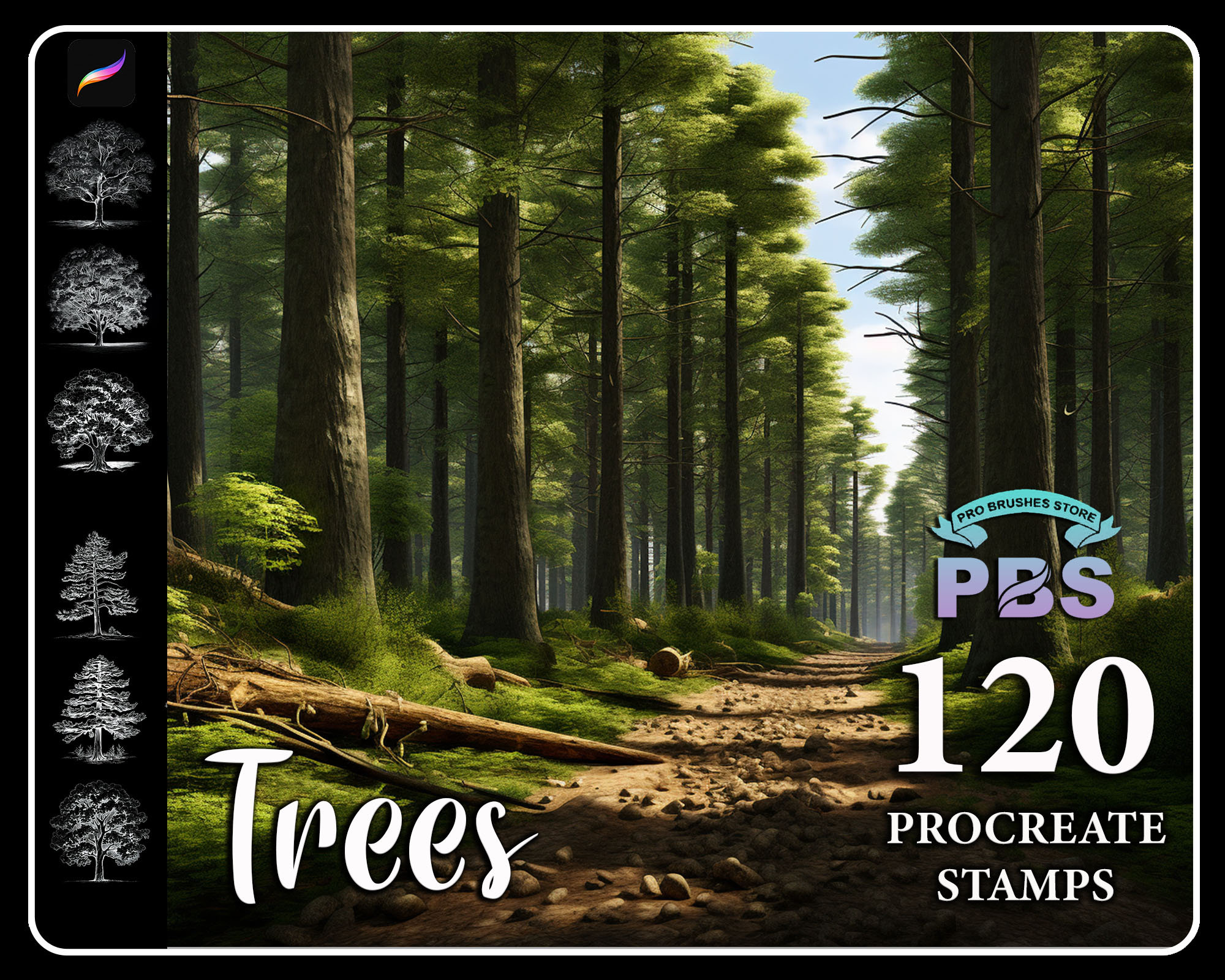 120 Procreate Baum-Stempel, Baumpinsel für Procreate, Grüne Bäume Procreate-Stempel