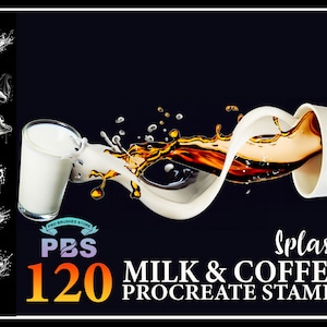 120 Procreate Milk Splash Stamps, Coffee Splash Stamps for procreate, Procreate Milk and Coffee Stamps