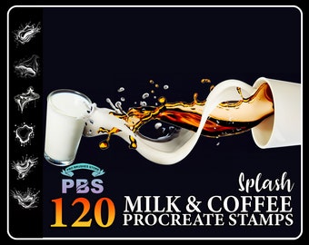 120 Milk & Coffee Splash Procreate-stempels (digitale download)