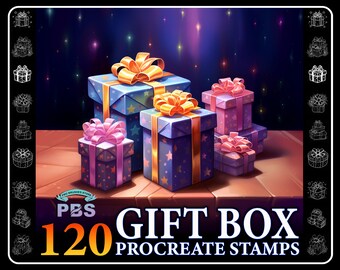 120 Gift Box Procreate Stamps, Birthday Present Clipart (Digital Download)