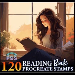 120 sellos de libros de lectura procreados, pincel de pose de libro de lectura para procrear, sellos de pose de personajes procreados