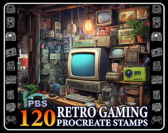 120 Retro Gaming Procreate Stamps: Pixel Art Brush Set (Digital Download)