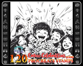 120 sellos de celebración de cómics de Procreate: Set de pinceles de escena (descarga digital)