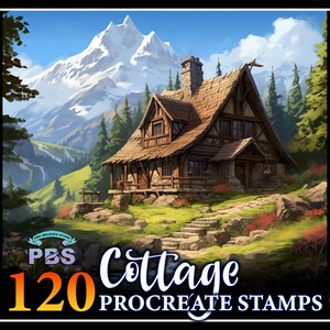 120 Procreate Cottage Stamps, Cottage stamps for procreate, Cottage House procreate brush, Procreate building stamps