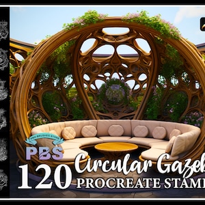 120  Procreate Gazebo Stamps, Circular Bench stamps for procreate, Garden procreate brush, instant digital download.