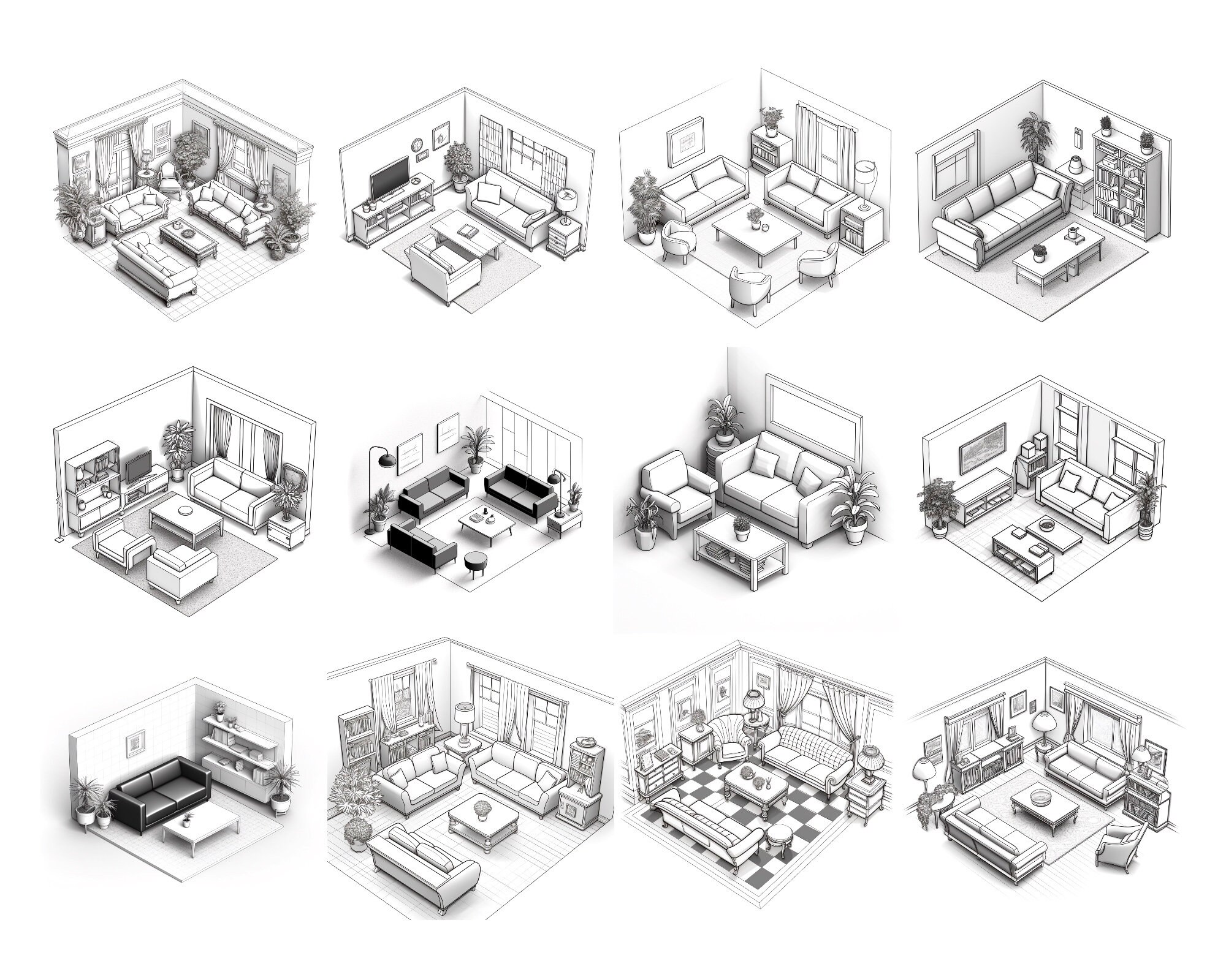 120 Isometric Room Procreate Stamps: Interior Design Brush (digital ...