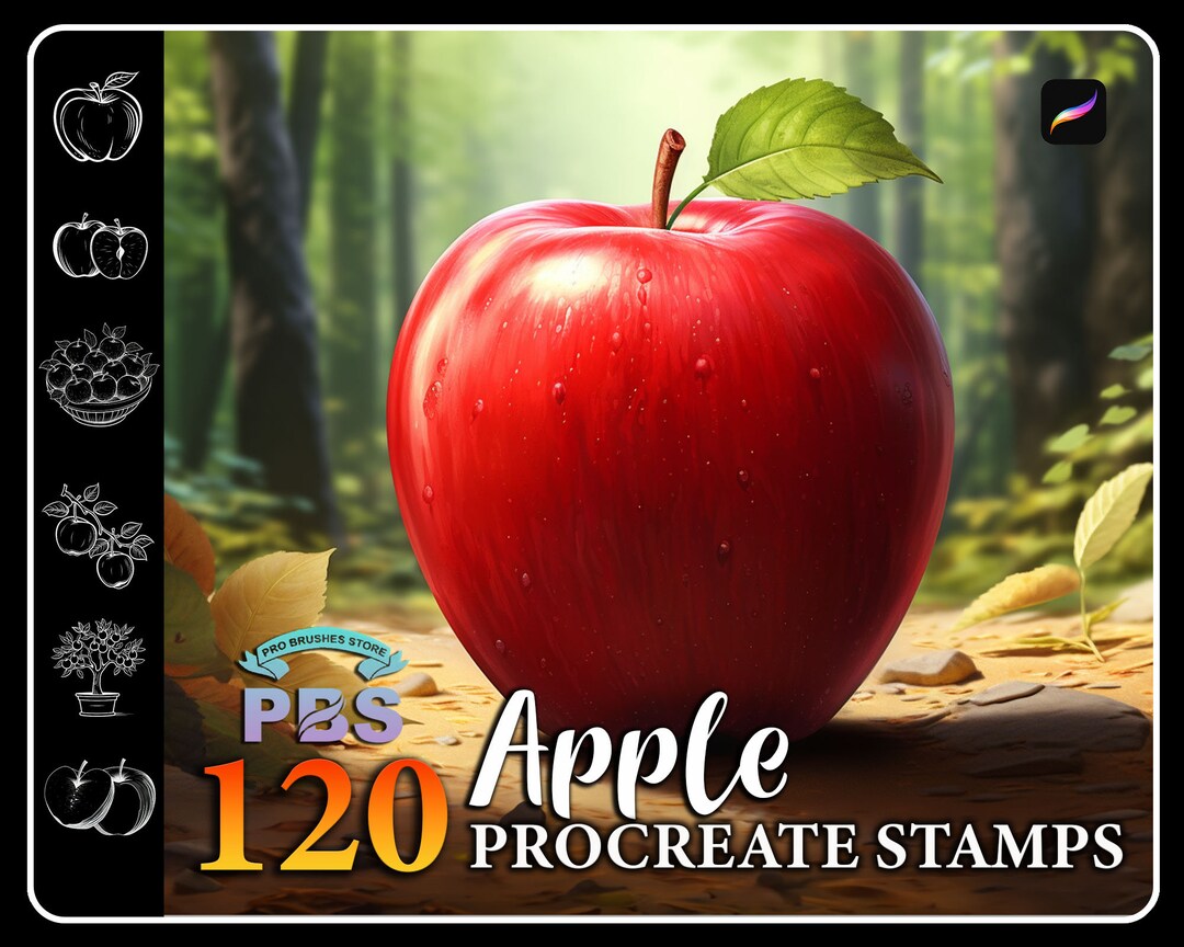 120 Procreate Apple Fruit Stamps, Apple Brush for Procreate, Fruits