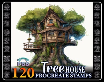 120 Tree House Procreate Stamps: Whimsical Forest Art (Digital Download)