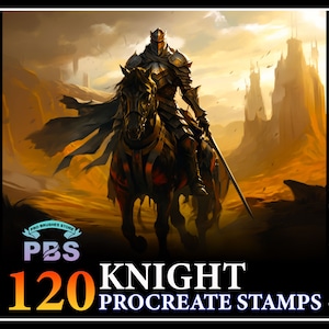 120 Procreate Knight Stamps, Knight stamps for procreate, Warrior brushes for Procreate