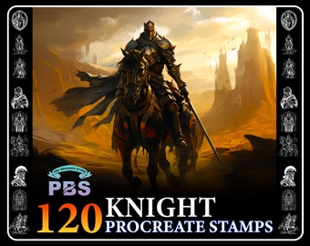 120 Procreate Knight Stamps, Knight stamps for procreate, Warrior brushes for Procreate