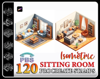 120 Isometric Room Procreate Stamps: Interior Design Brush (Digital Download)
