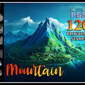 120 Procreate Mountain Stamps, Mountain stamps for procreate, nature procreate stamp