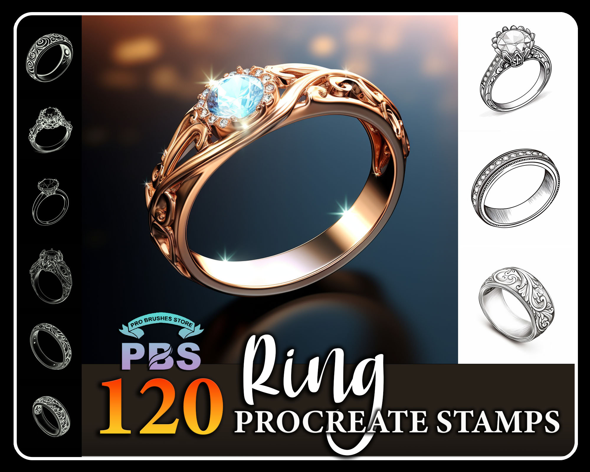 120 Procreate Ring Stamps — Wedding Rings, Fashion Jewelry Brushes for Procreate