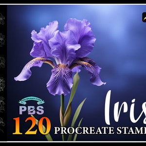 120 Procreate Iris Stamps, Iris Flower Stamps for procreate, Flower procreate stamp, Flower brush procreate