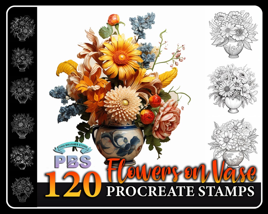 120 Procreate Flower in Vase Stamps, Flower on Vase Stamps for ...
