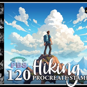 120 Procreate Hiking Stamps, Hiking stamps for procreate, Adventure procreate stamp