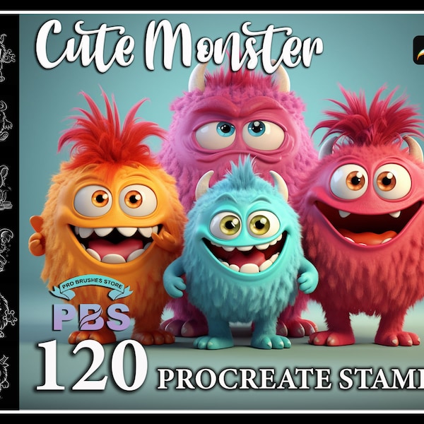 120 Procreate Cute Monster Stempel, Niedliche Monster Stempel für Procreate, Kawaii Monster Brushes Procreate