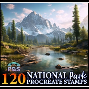 120 Procreate National Park Stamps, National Park stamps for procreate, nature procreate stamp