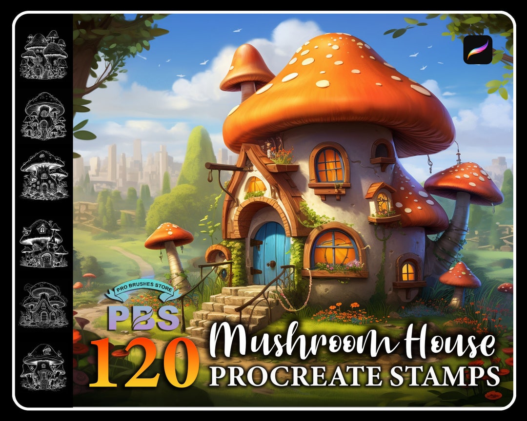 120 Mushroom House Procreate Stamps: Fairy House Brush (digital ...