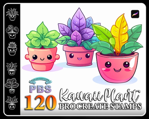 120 Kawaii Plant Stamps for Procreate (Digital Download)