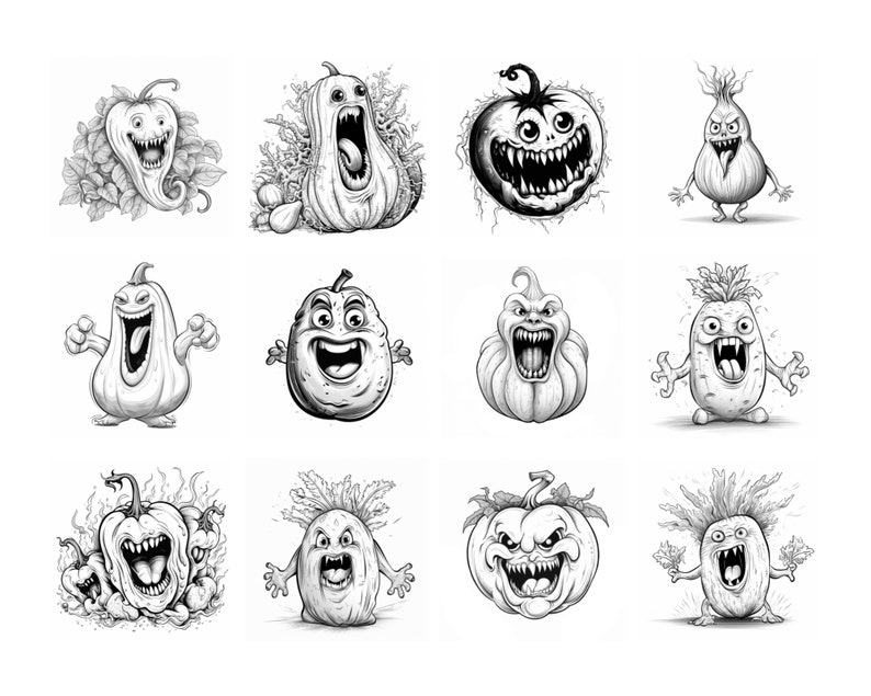 120 Halloween Scary Vegetable Procreate Stamps (digital Download) - Etsy