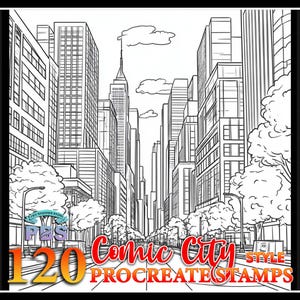 120 Procreate Comic style City Stamps, Comic Book Style City brush stamps for procreate, Comic Style City Background Brush for procreate