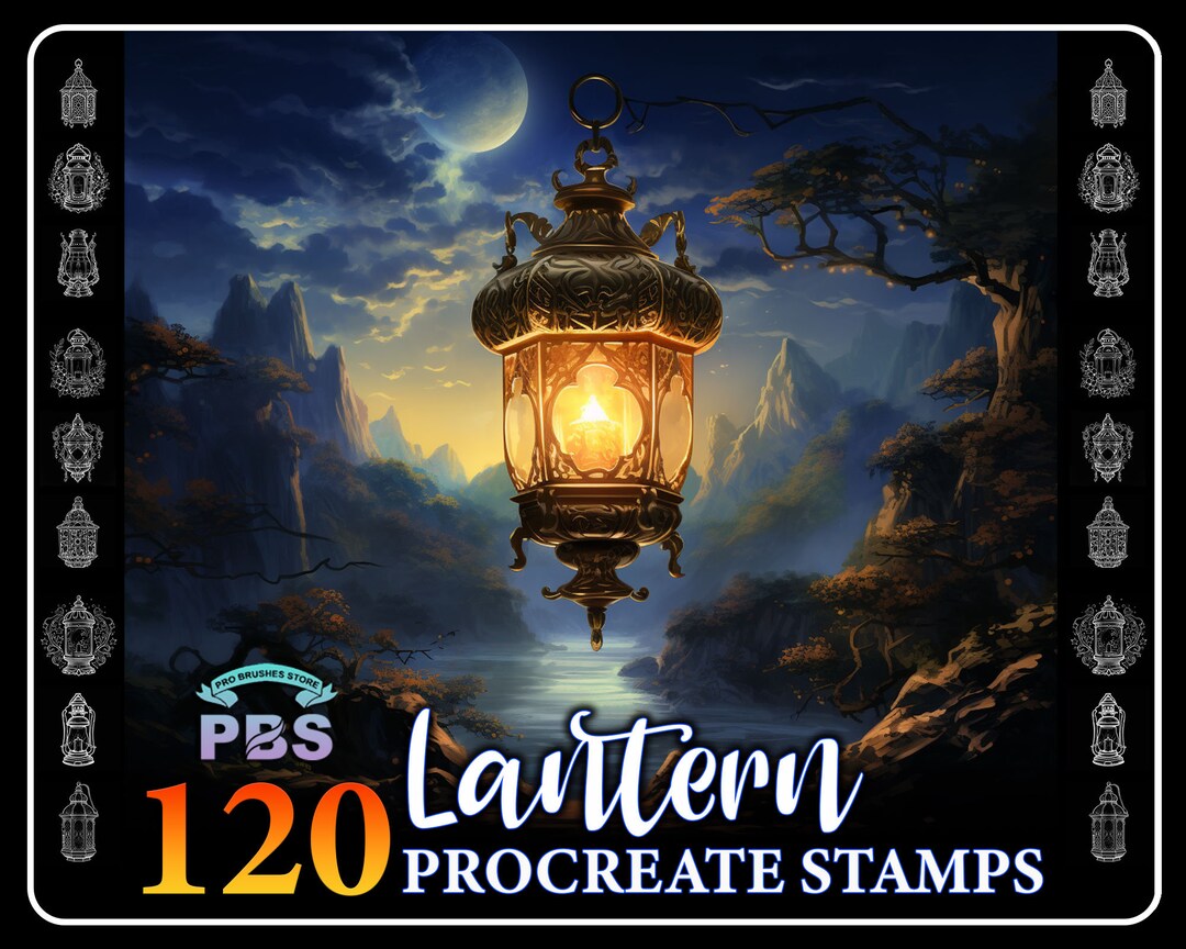 120 Procreate Lantern Stamps, Lantern Stamps for Procreate, Antique