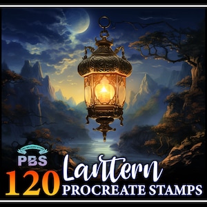 May include: A set of 120 Procreate stamps featuring a variety of lantern designs. The stamps are perfect for adding a touch of magic and whimsy to your digital art.