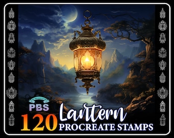 120 Procreate Lantern Stamps, Lantern stamps for procreate, antique thing Procreate stamp.