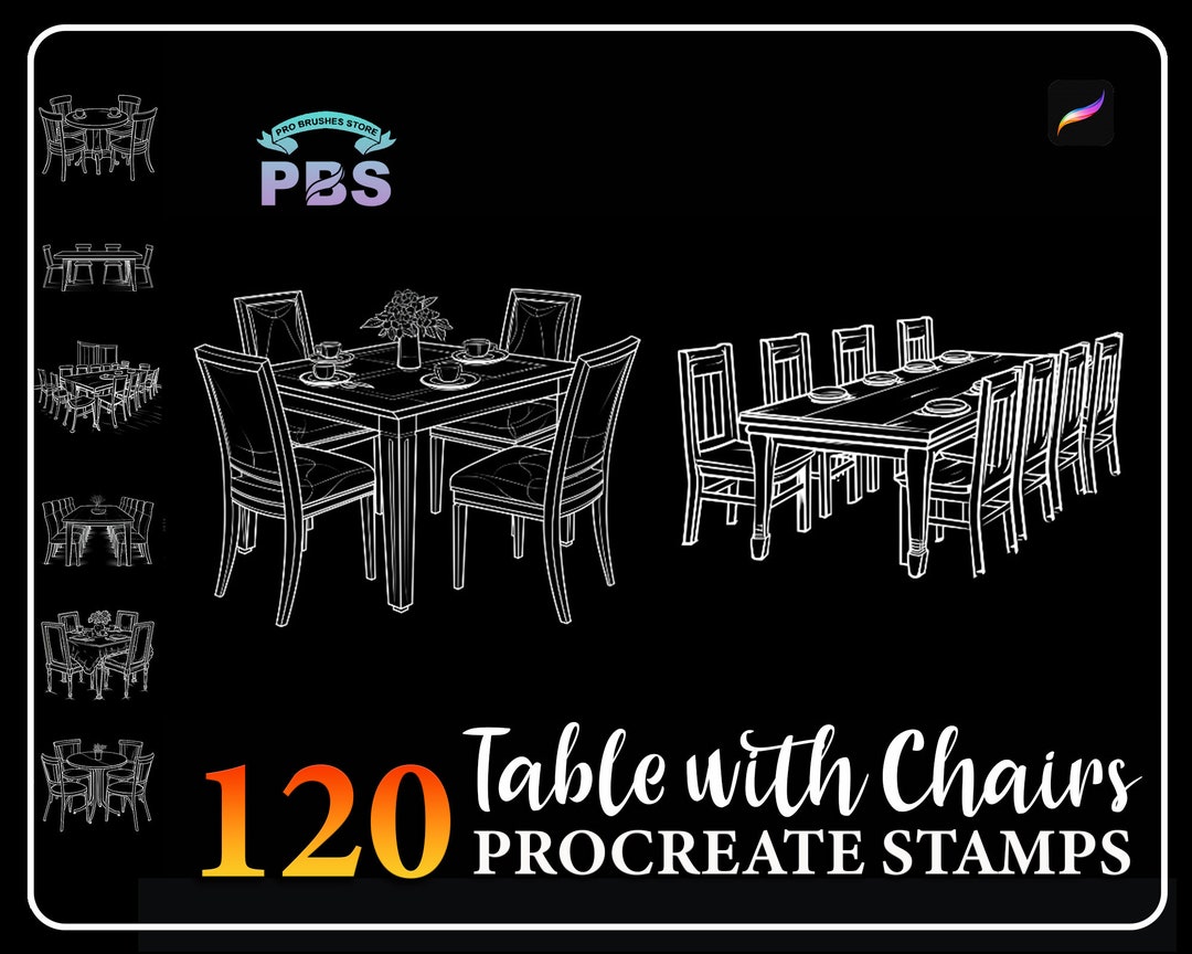 120 Procreate Table and Chairs Stamps, Table With Chairs Stamps for ...