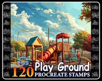 120 Playground Procreate Stamps: kleuterschoolontwerp (digitale download)