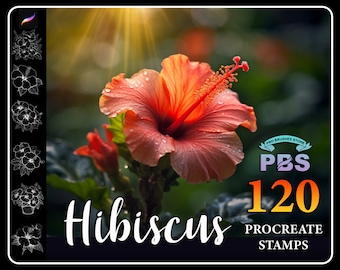 120 Hibiscus Procreate Stamps: Floral Brush Set (Digital Download)