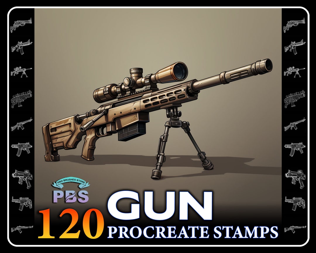 120 Procreate Gun Stamps, Gun Stamps for Procreate, Procreate Weapon
